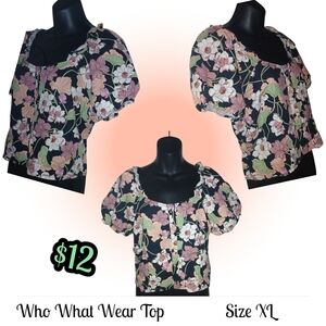 Who What Wear Floral Women's Top - Black and Pink